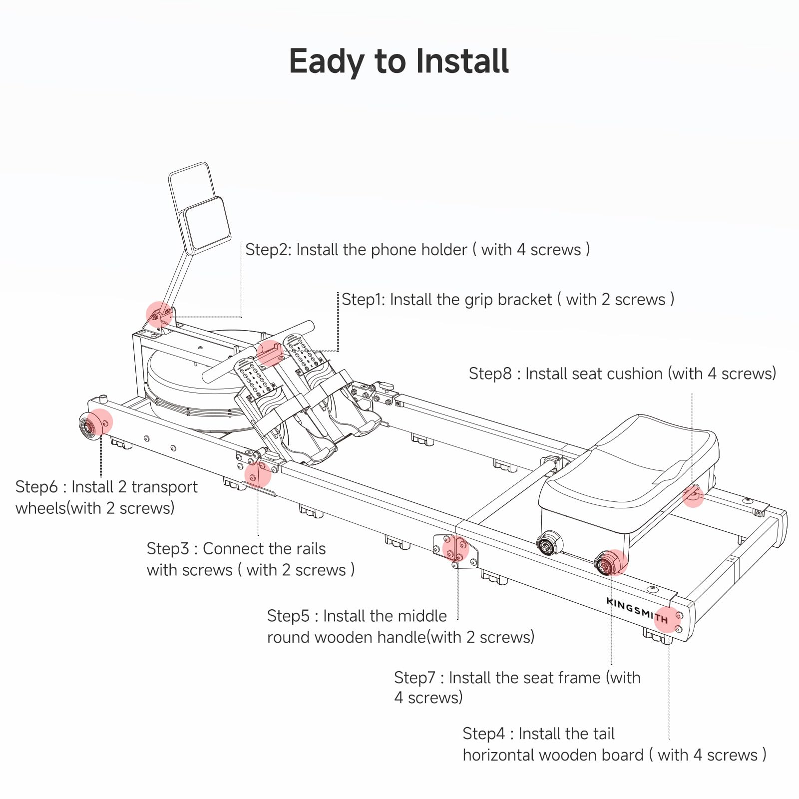 Vogatore Professionale per Casa, Vogatore ad Acqua Tripla Pieghevole con Regolazione di 5 Livelli, Capacità di Peso 180KG con Monitor a LED, Compatibile con l'app Noce