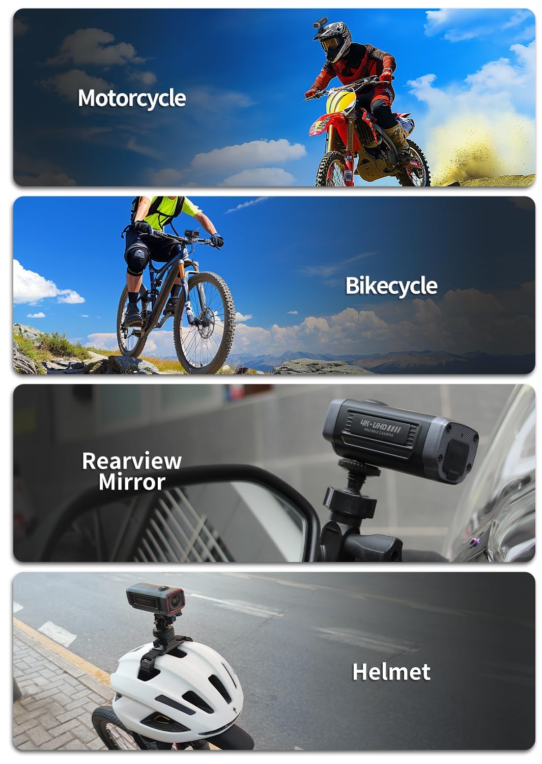 AKEEYO AKY-710S Telecamera per Moto/Bici 4K 28fps, 2K 55fps,Grandangolo 142°, IP67, 5MP, Registrazione Loop e di Emergenza, Monitoraggio Parcheggio,Bicicletta,Sport All'aperto,Scheda da 64GB