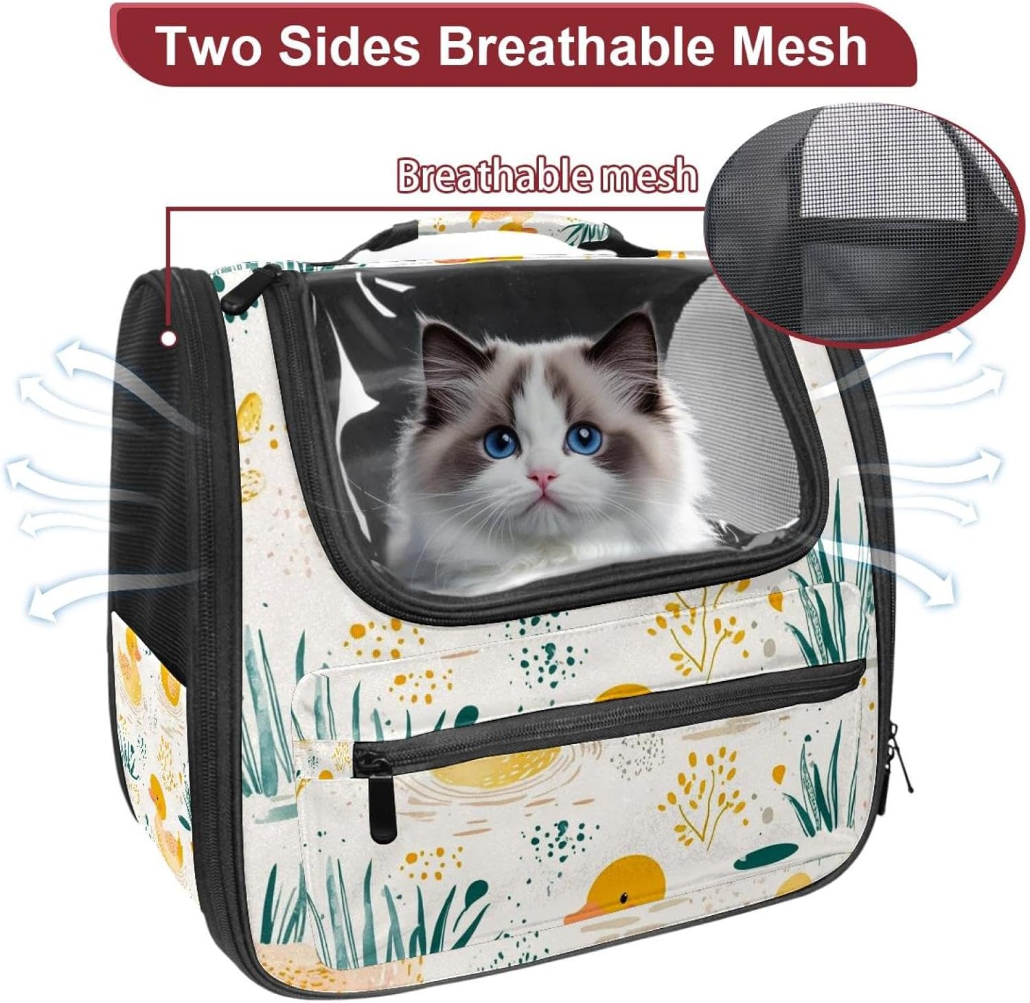 Cute Bright Yellow Ducks (6) Pet Carrier Airline Approved Soft Sided Portable Cozy Travel Pet Bag, Car Seat Safe Carrier for Cats and Dogs