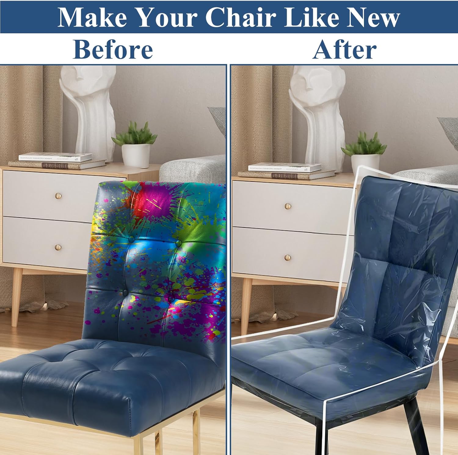 4 Pack Plastic Chair Covers for Dining Chair, Clear Chair Seat Cover Plastic Covers, PVC Seat Chair Protector, Waterproof Clear Chair Covers Anti Water, Kitty Scratch and Dust Fits 16-23"