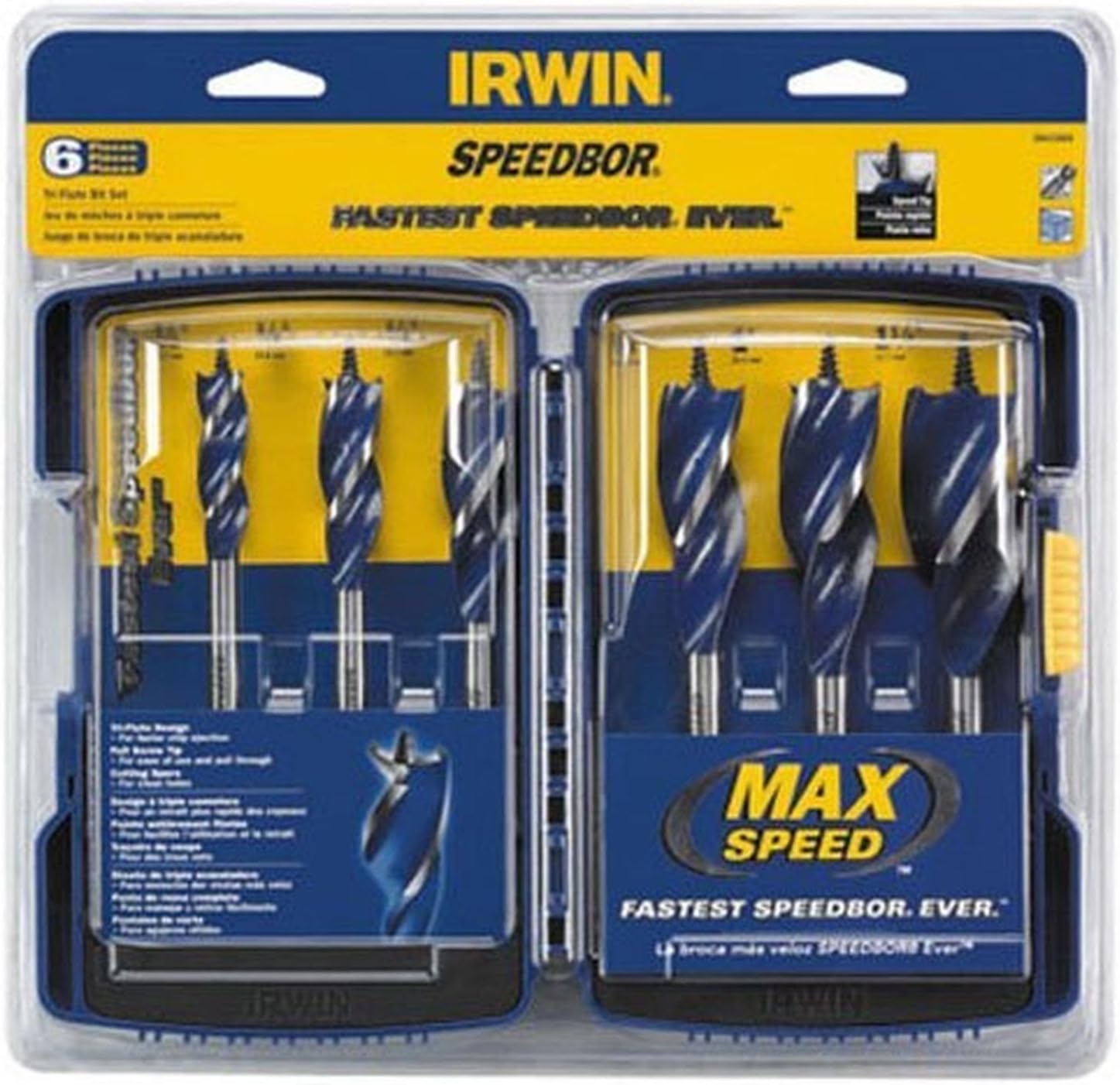 IRWIN Tools SPEEDBOR Max Speed Auger Wood Drill Bit Set, 6Piece, 3041006 Spade Drill Bit Hex