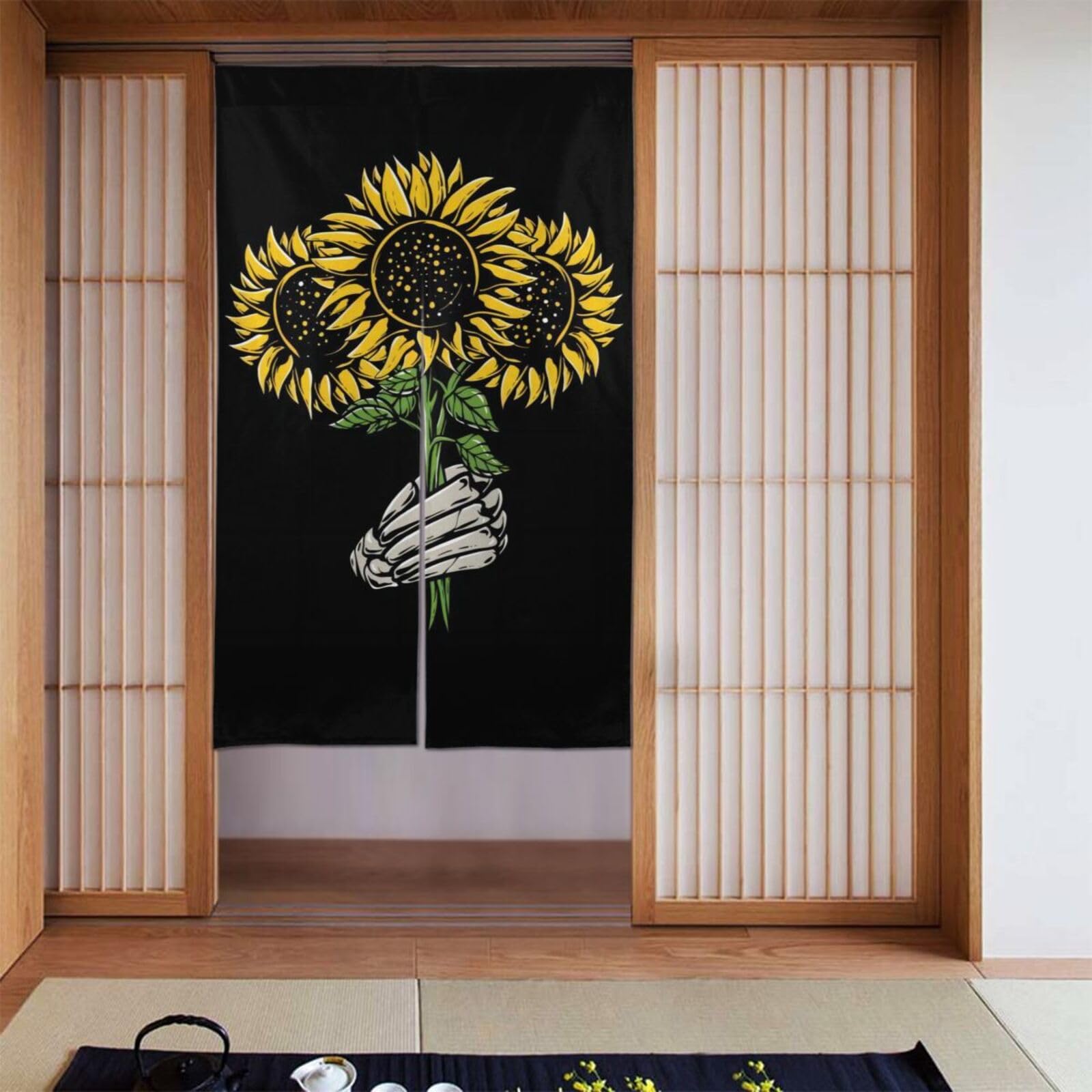 Lukiyys Skeleton Hands Sunflower Door Curtains,Doorways Curtains for Windows,Bedroom Divider 34"X 56"