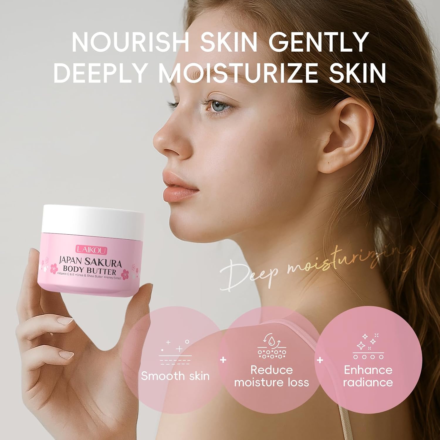 LAIKOU Body Care - Skin Care Set - Japan Sakura Body Scrub, Body Butter, Body Oil, Roll-on Deodorant, Soap 5pcs - Gift Set for Women - Ideal for Beauty Gifts Birthday Christmas Mother's Day Valentine