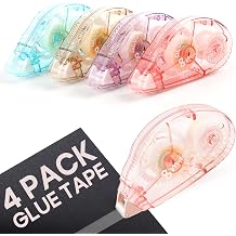 4 Pack Double Sided Tape Roller, Double Sided Adhesive Scrapbook Tape for Scrapbooking Crafts, Glue Tape for Journaling, Gift Wrapping, Photo Albums, Office Supplies, Scrapbook Supplies