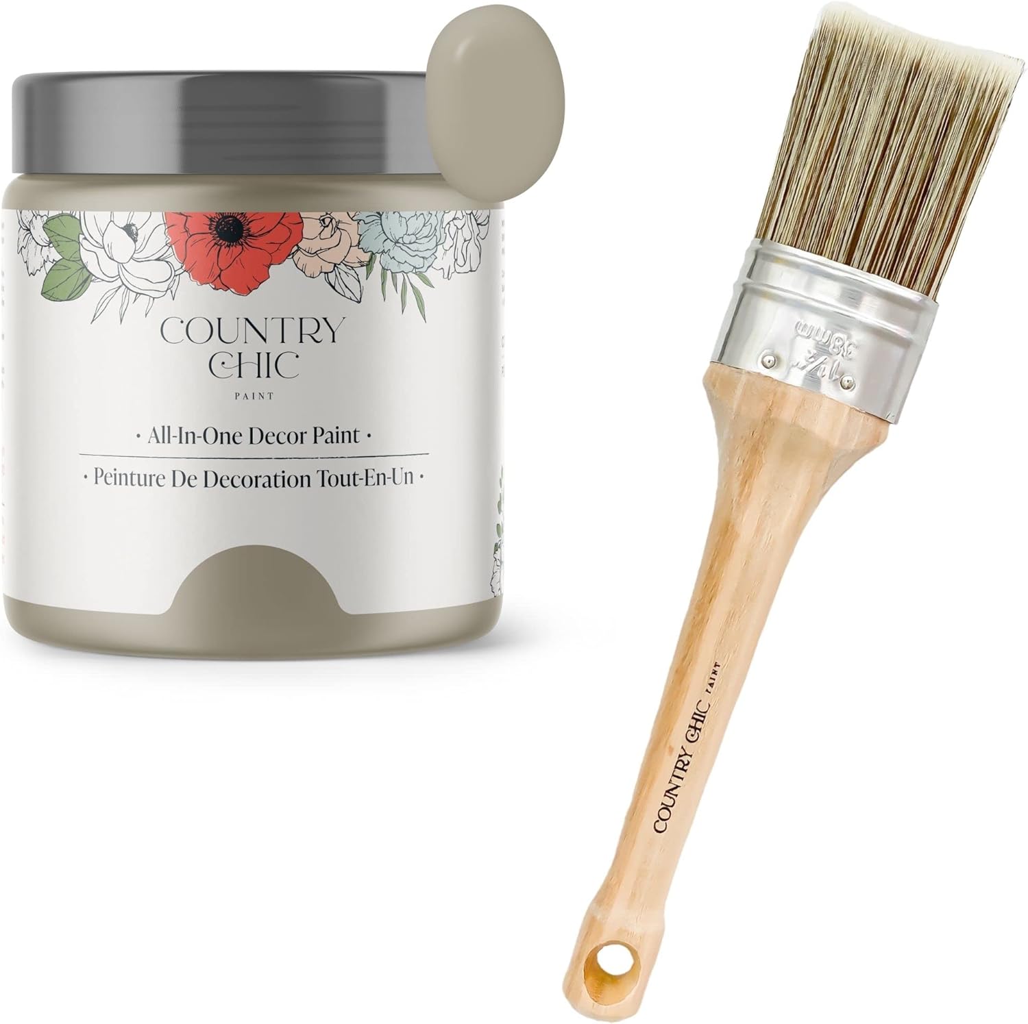 Chalk Style Paint + Paint Brush Bundle - for Furniture, Home Decor, Crafts (Color: Soiree [4 oz] - Beige Taupe)