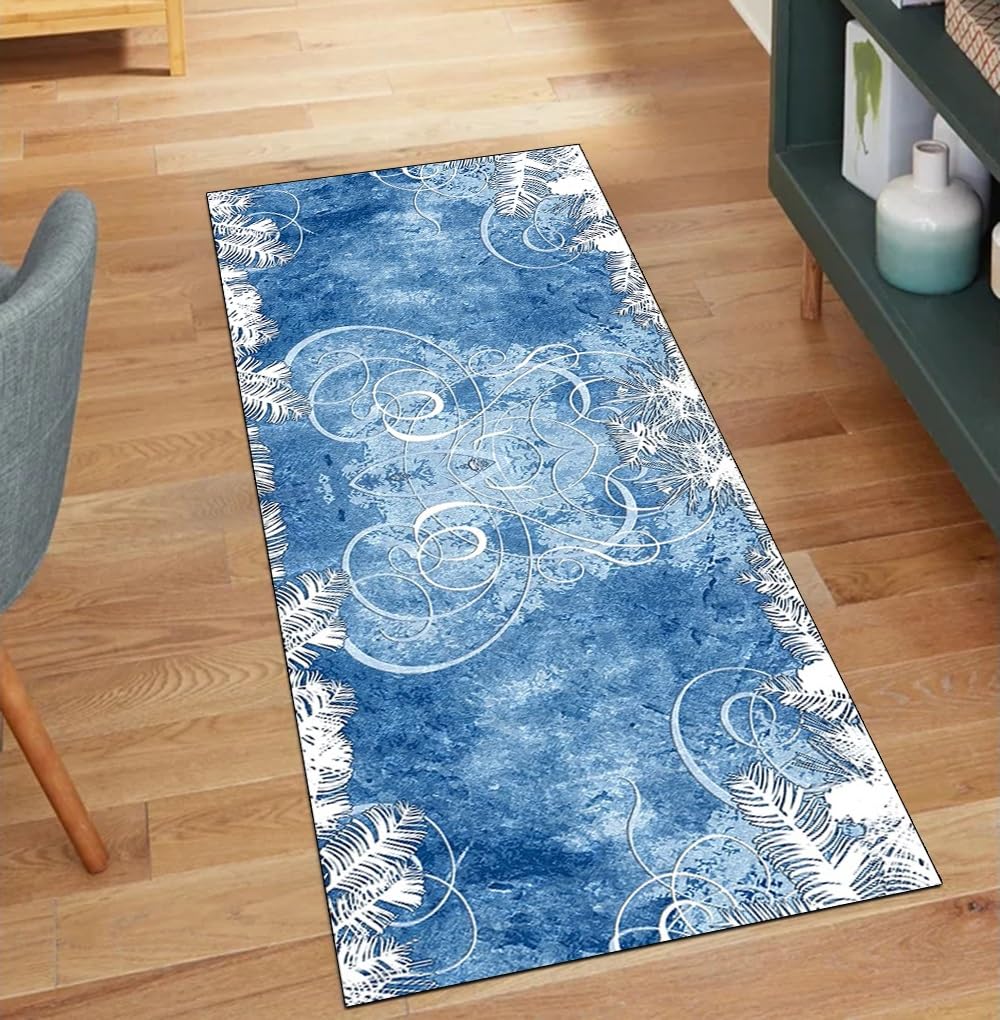 Alfombra de pasillo decorativa gris y azul para un dormitorio acogedor