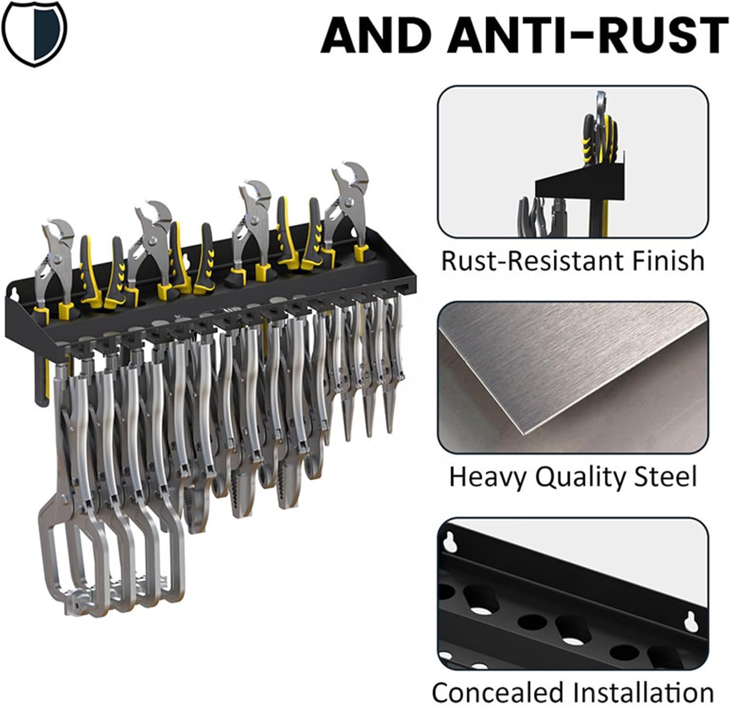 Tool-Free Wall Grip | Heavy-Duty Steel Construction | Holds Multiple Pliers in Garage/Workshop (No Drilling) Wall Mounted Pliers Planner