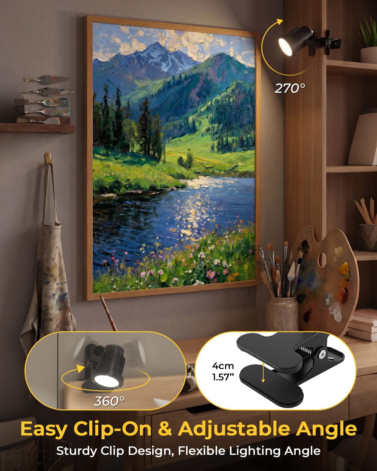 Clip On Spot Light Indoor with Remote, 3 CCT Dimmable Spotlights | Plant Uplighters 7W 360° Rotable Clip on Light with Timer Function for Indirect Lighting