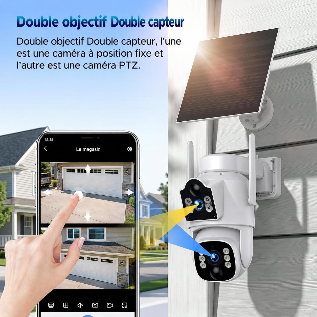 Caméra de Surveillance 4G LTE Solaire avec SIM, Double Objectif PTZ et IA