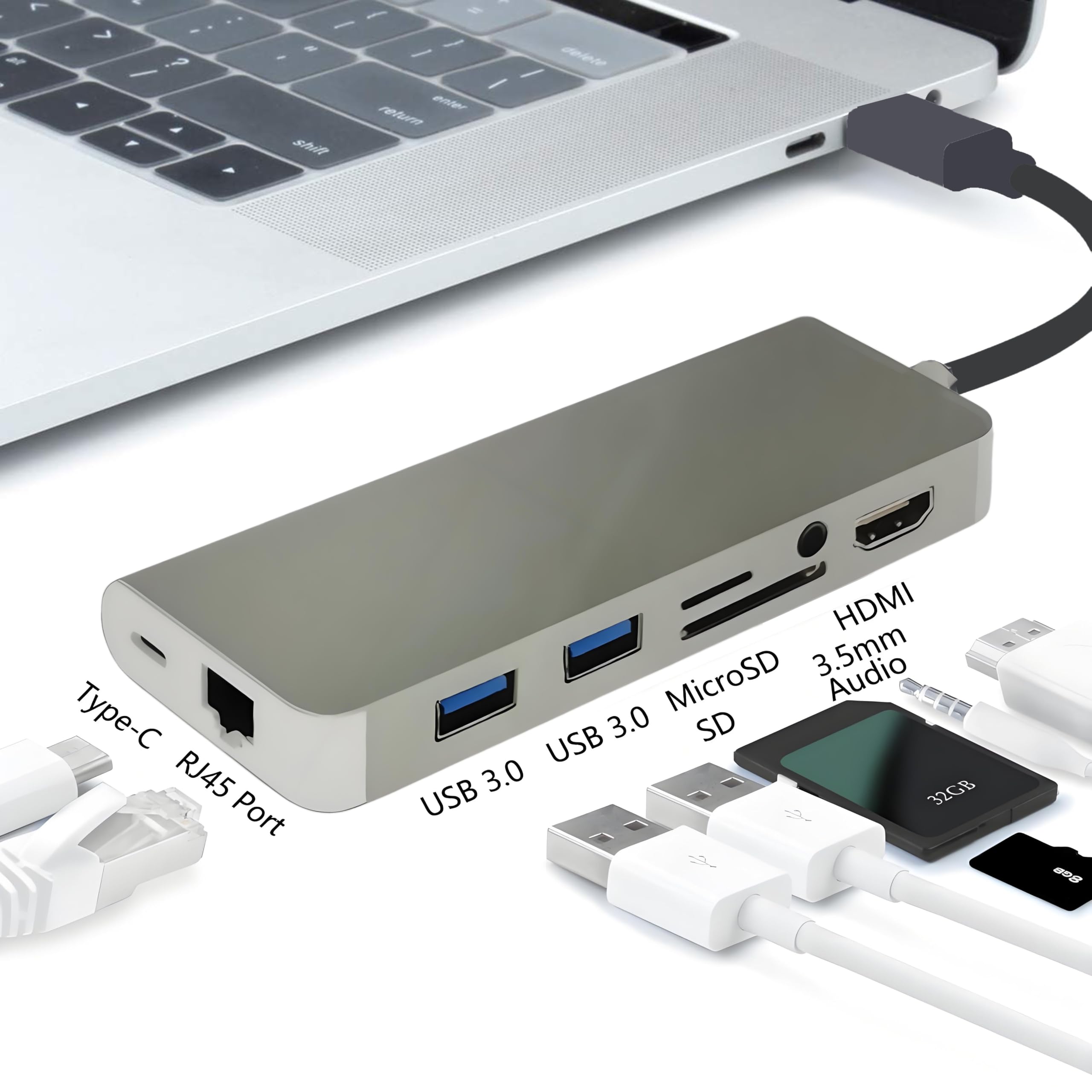 Wielofunkcyjny adapter USB typu C 8 w 1, kompatybilny z MacBook Air Pro Mini i innymi laptopami typu C