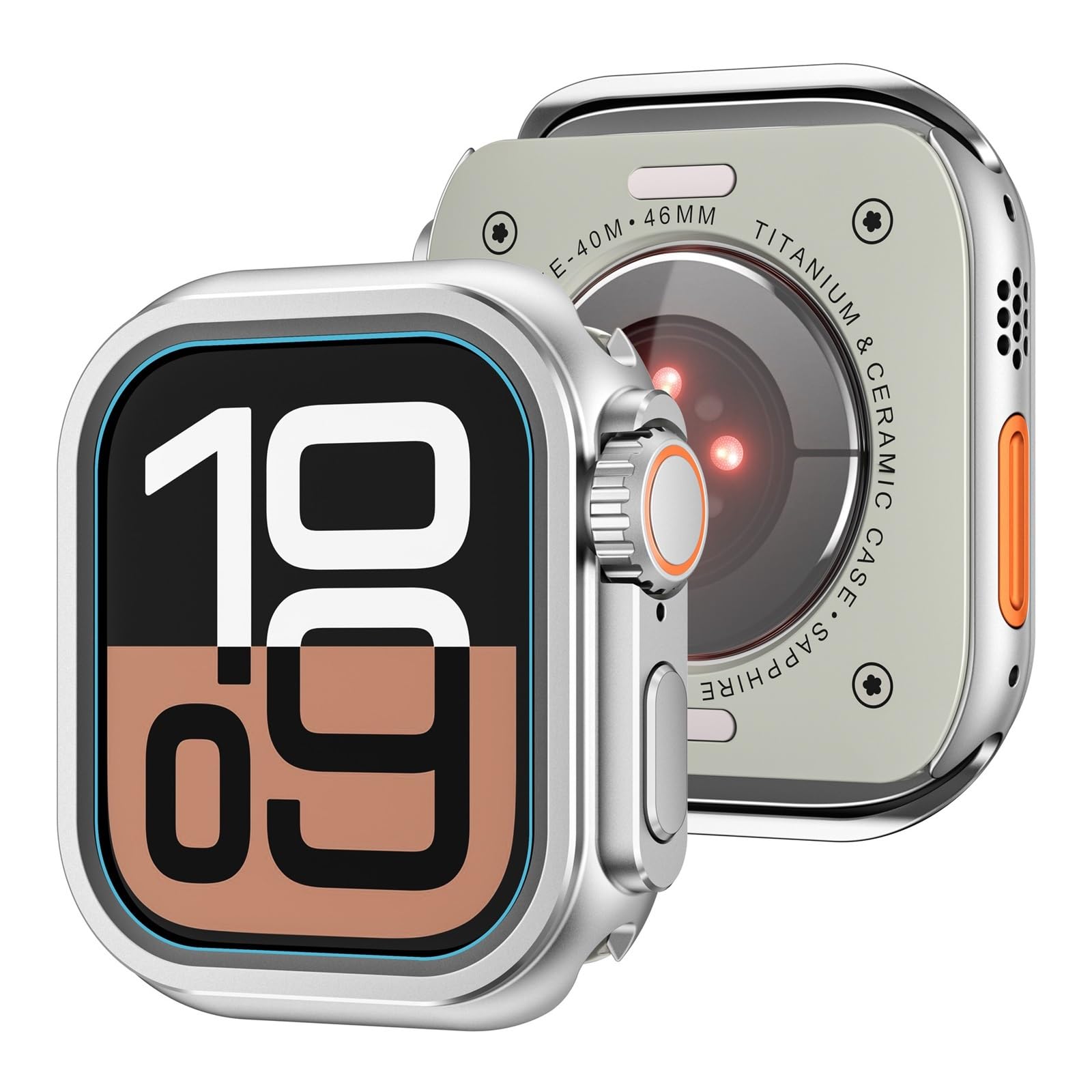 CZKE Funda de aleación para Apple Watch Ultra de 49 mm, serie S10 de 46 mm, S9, S8, S7, S6, S5, S4, SE, 44 mm, 45 mm, cubierta protectora de marco de metal (plata mate, 46 mm)