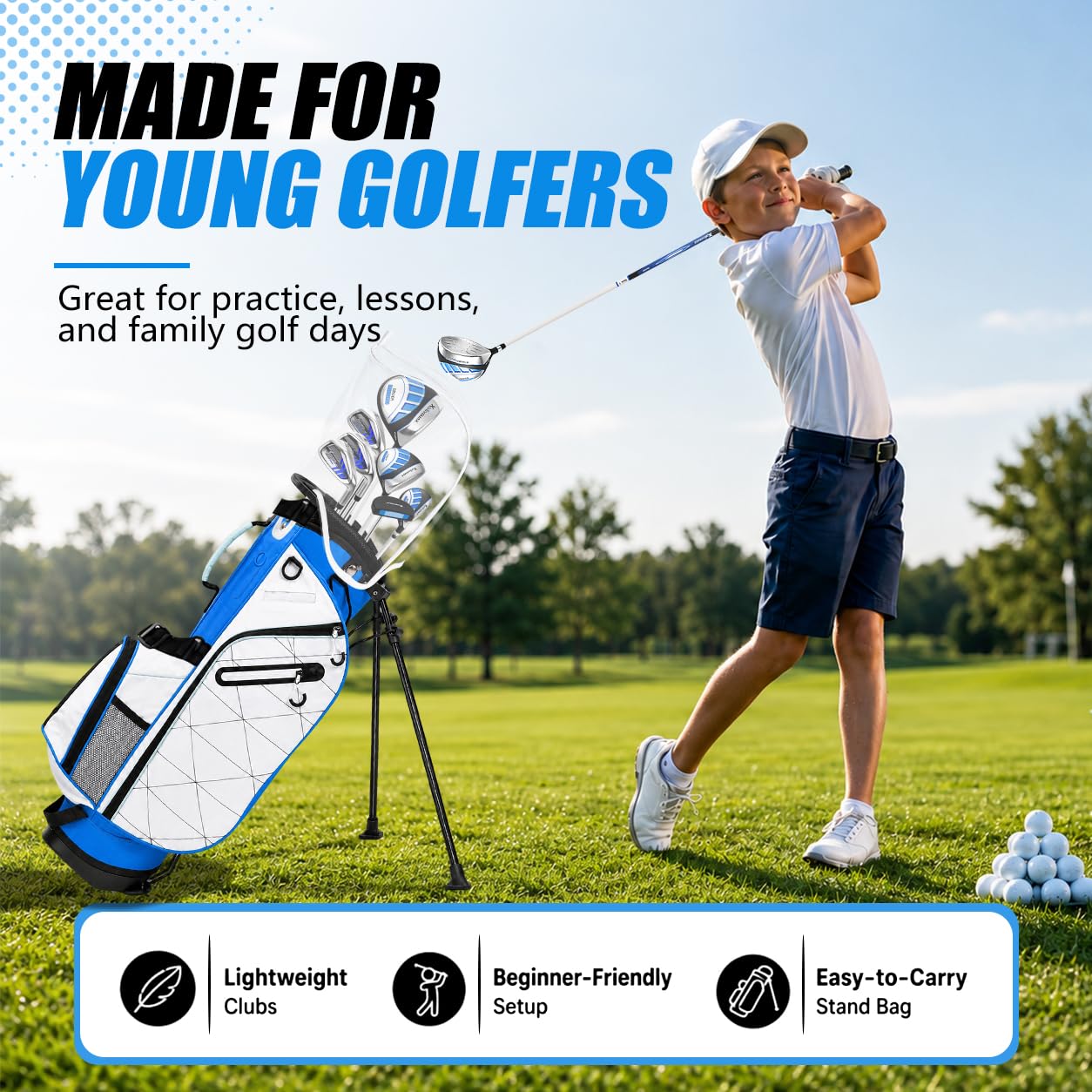 7 pezzi mazze da golf set 9-12, blu, destra