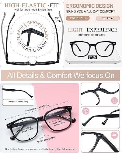 Miniatura 4 de MARE AZZURO Gafas de lectura de gran tamaño para mujer, lectores cuadrados grandes 1.0 1.25 1.5 1.75 2.0 2.25 2.5 2.75 3.0 3.5 4.0 5.0 6.0