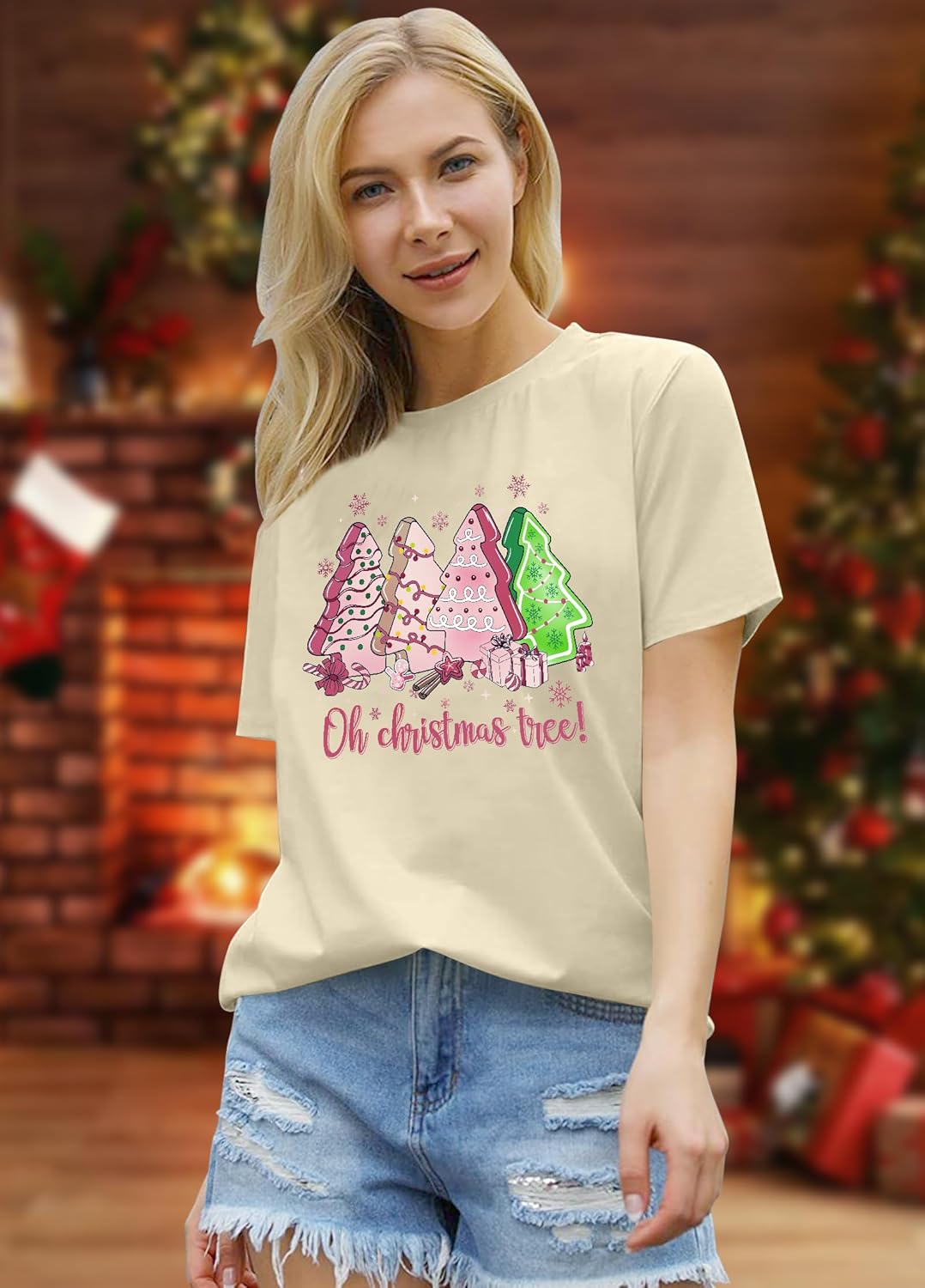 Christmas Shirts Women Merry Christmas Letter T-Shirt Christmas Graphic Shirt Xmas Holiday Casual V Neck Short Sleeve Tops - Image 4