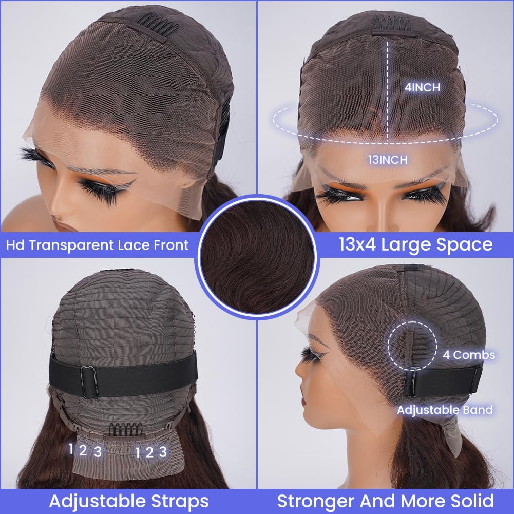Reddish Brown Lace Front Wigs Human Hair Pre Plucked With Baby Hair 13x4 Body Wave Colored Wigs180% Density for Women HD Lace Frontal Wigs 18 Inch