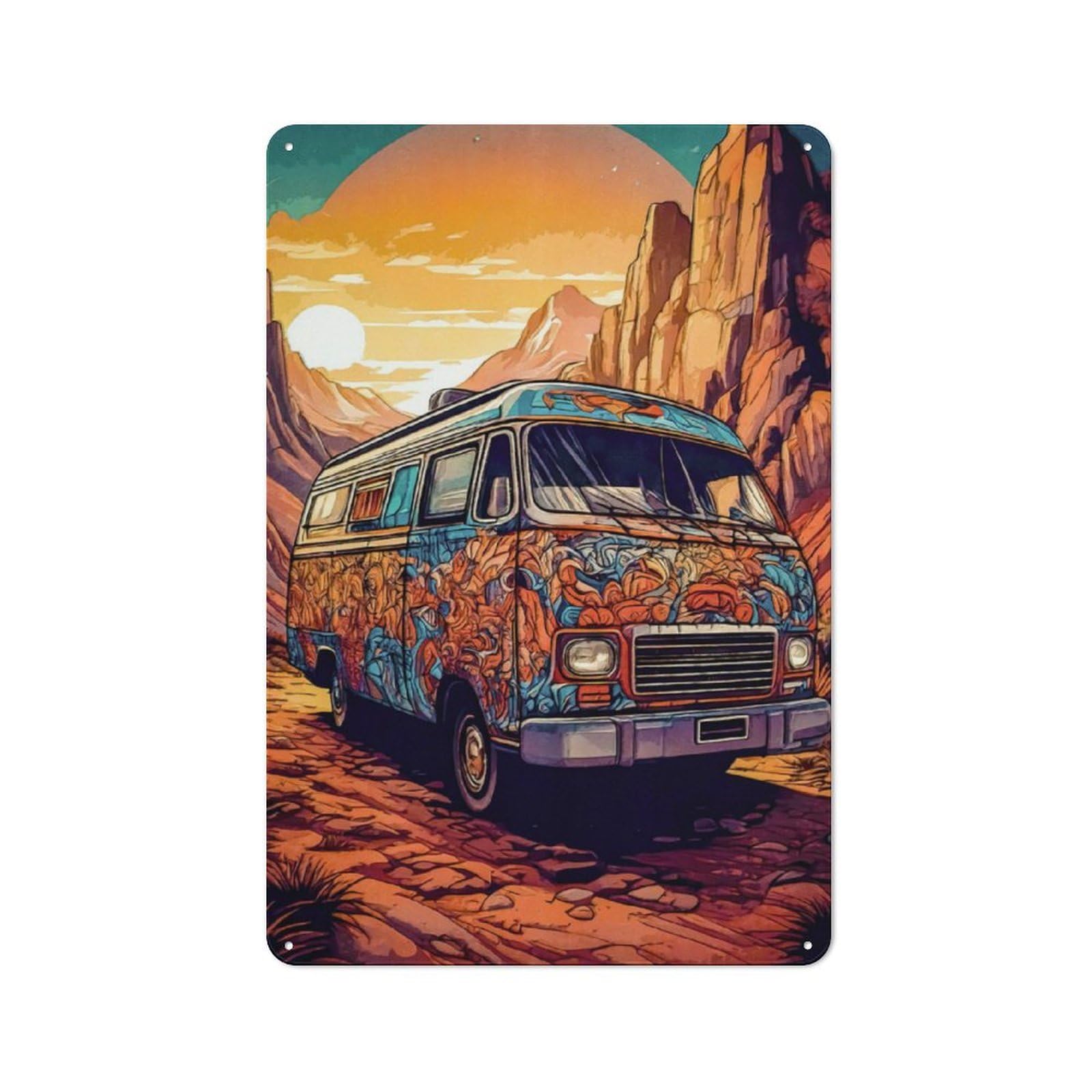 Junmoney Van In Desert Metal Wall Sign 30X20cm Featuring For Pub Or Café, For Kitchen, Dining Room And Home Bar Wall Decor