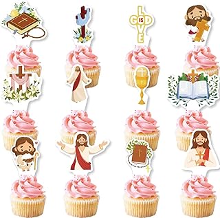 24PCS Jesus Cupcake Toppers, Christian Cross Religious Party Cake Topper, Happy Easter Party Cupcakes Decorations, Religious Easter - Christian Holiday Decorations, (12 style x 2)