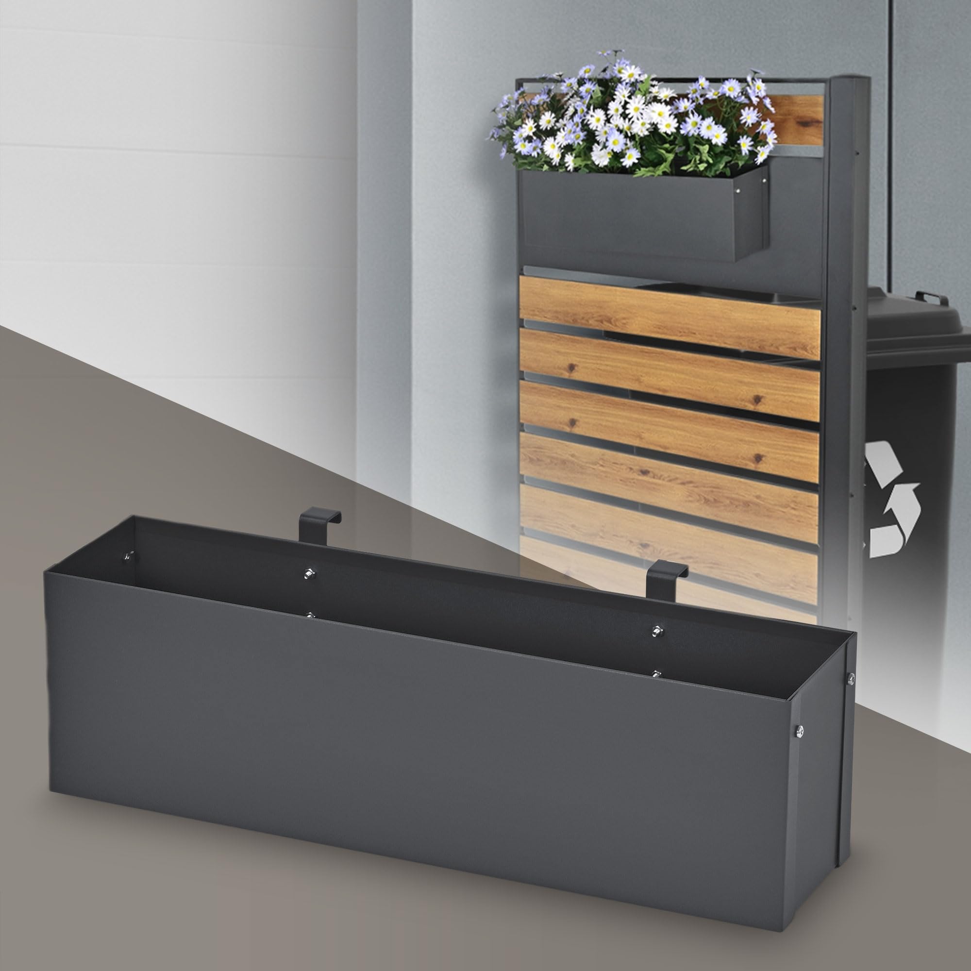 VIVANNO Bac à Fleurs Bac à Plantes En Fibre De Verre FLOBO Aspect Béton Gris - 15x60x17 Cm