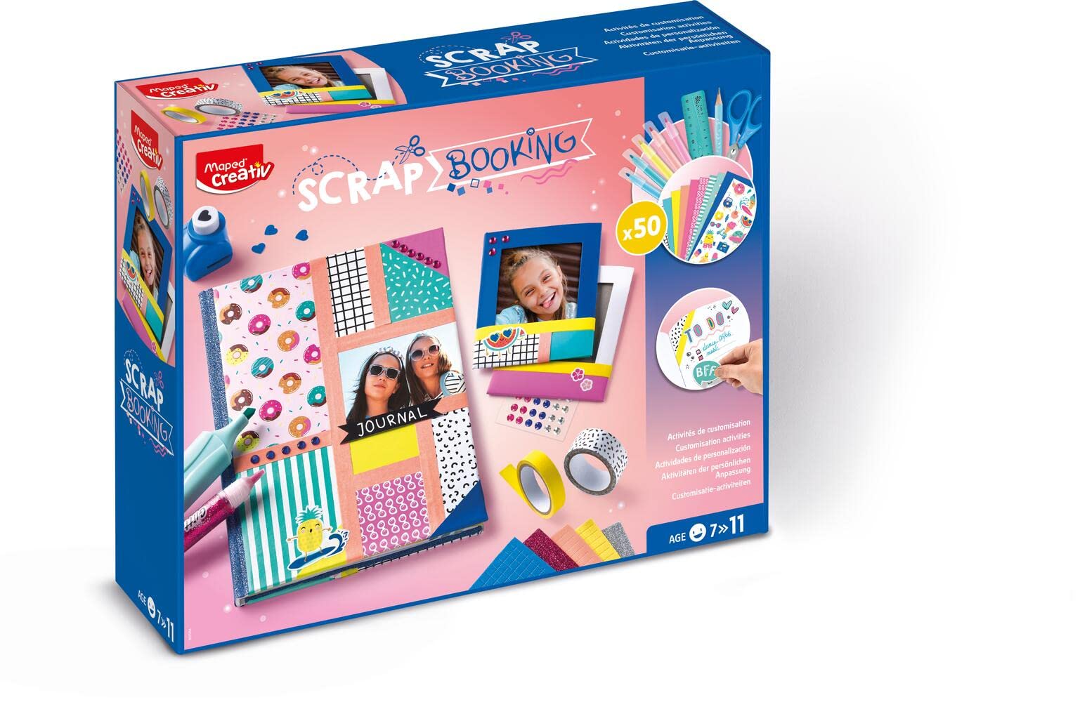 Maped Creativ - Scrapbooking - Kit Complet d'Activités, avec + de 50 Accessoires et Matériel Maped, dont 1 Carnet et 2 cadres Photo Polaroïd à Décorer - A Partir de 7 Ans