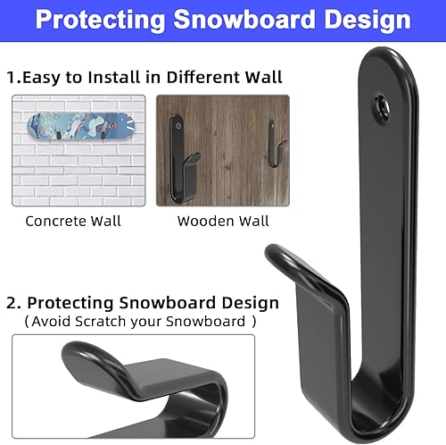 Miniatura 3 de FOROIRON Horizontal Snowboard Wall Mount Clips Snowboard Wall Rack Snowboard Mount Storage Snowboard Display Wall Mount for Room, Garage