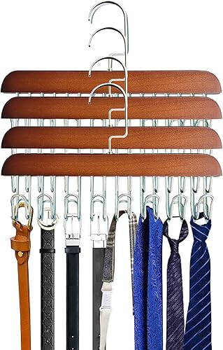 Percha para cinturón para armario, perchas de almacenamiento de madera gruesa con 4 paquetes de 32 ganchos, sujetadores, abrigos, bolsos, ropa,