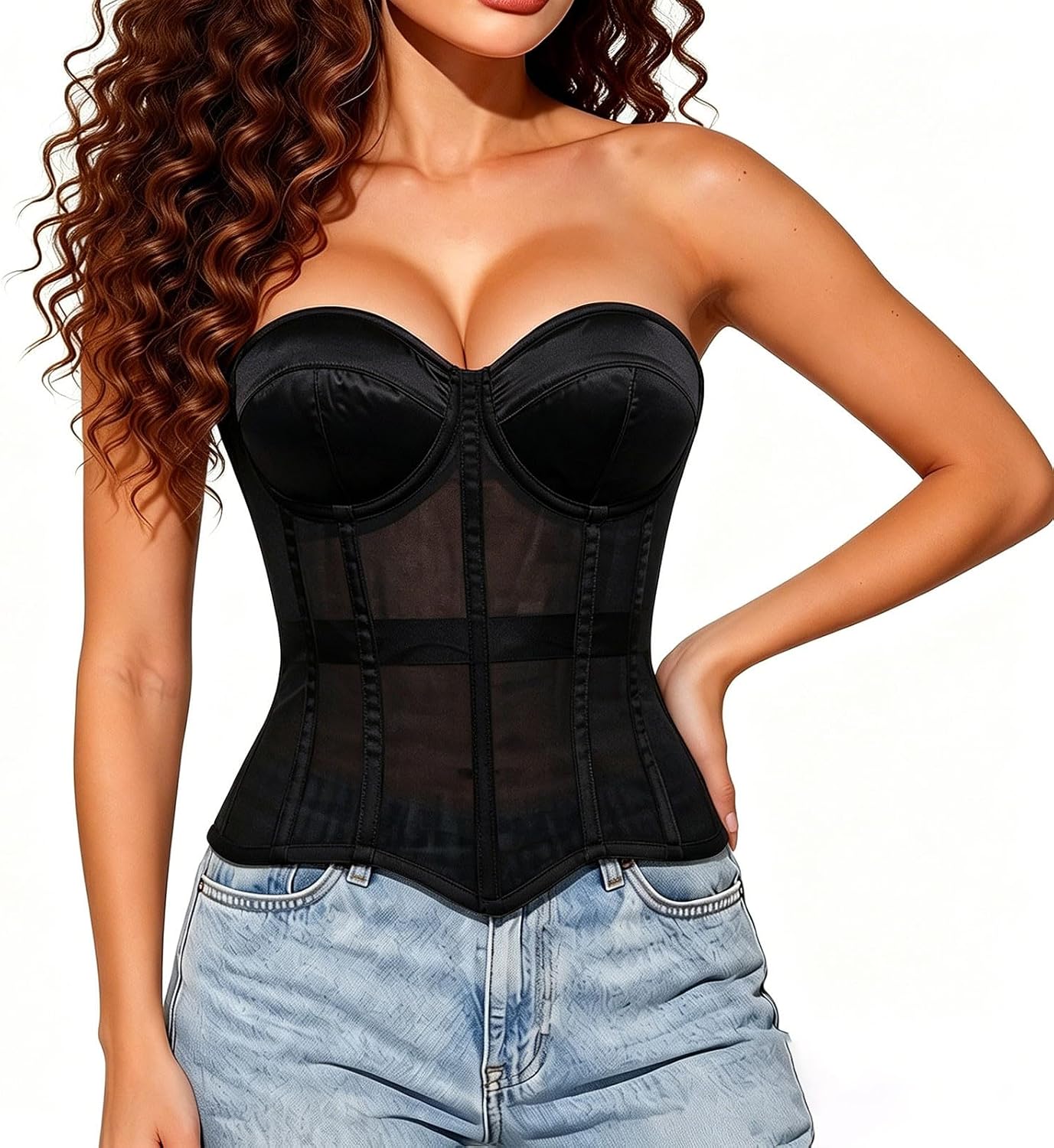 Women Satin Corsets Halloween Sweetheart Bustier Tops Shapewear