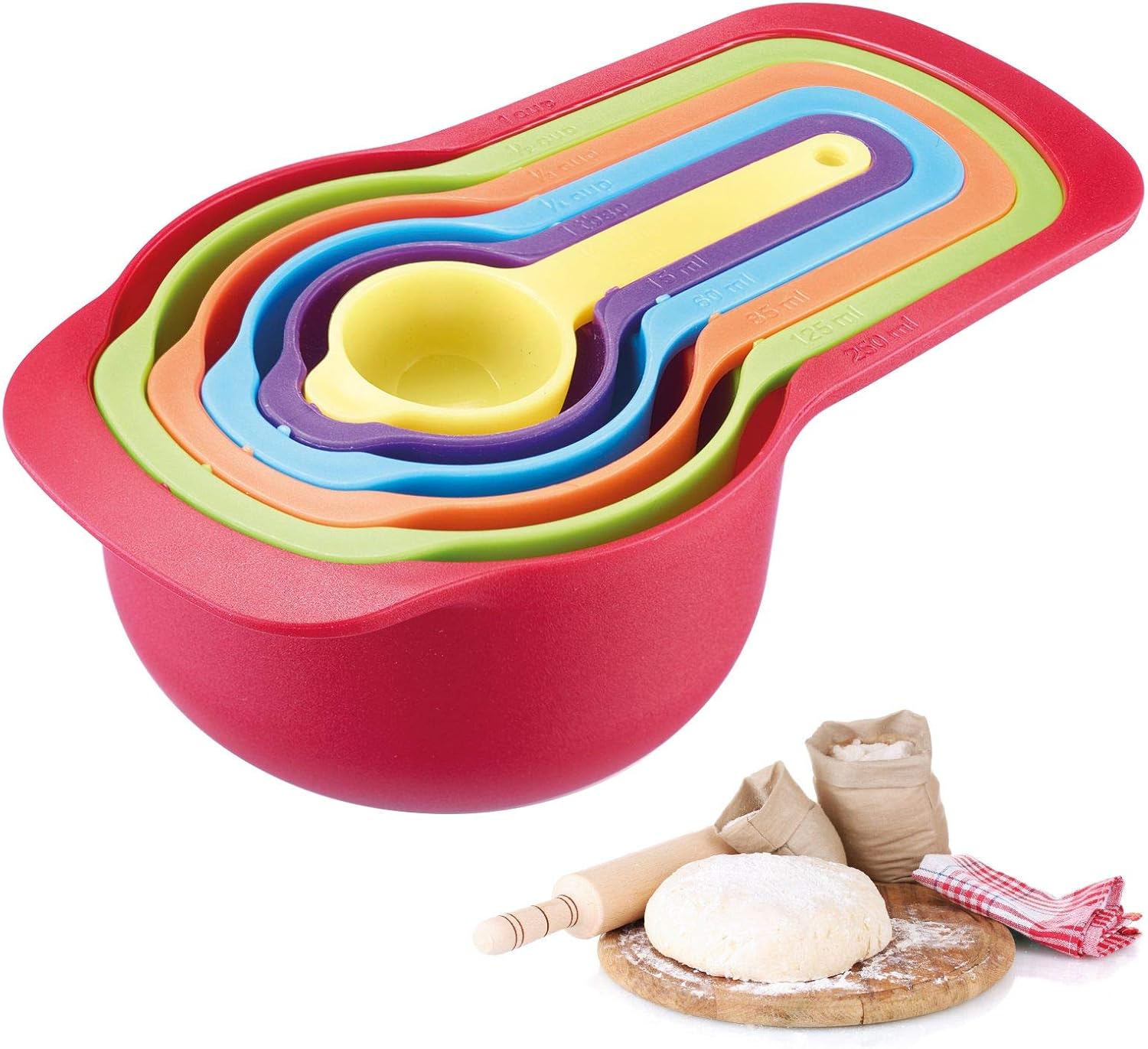 Westmark 6-Piece Measuring Spoon Set, Volumes: 7.5/15/60/85/125/250 ml, Plastic, BPA-, Matroschka, Colourful, 30582270