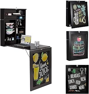 Tangkula Wall Mounted Floating Desk with Chalkboard, Space Saving Fold U...