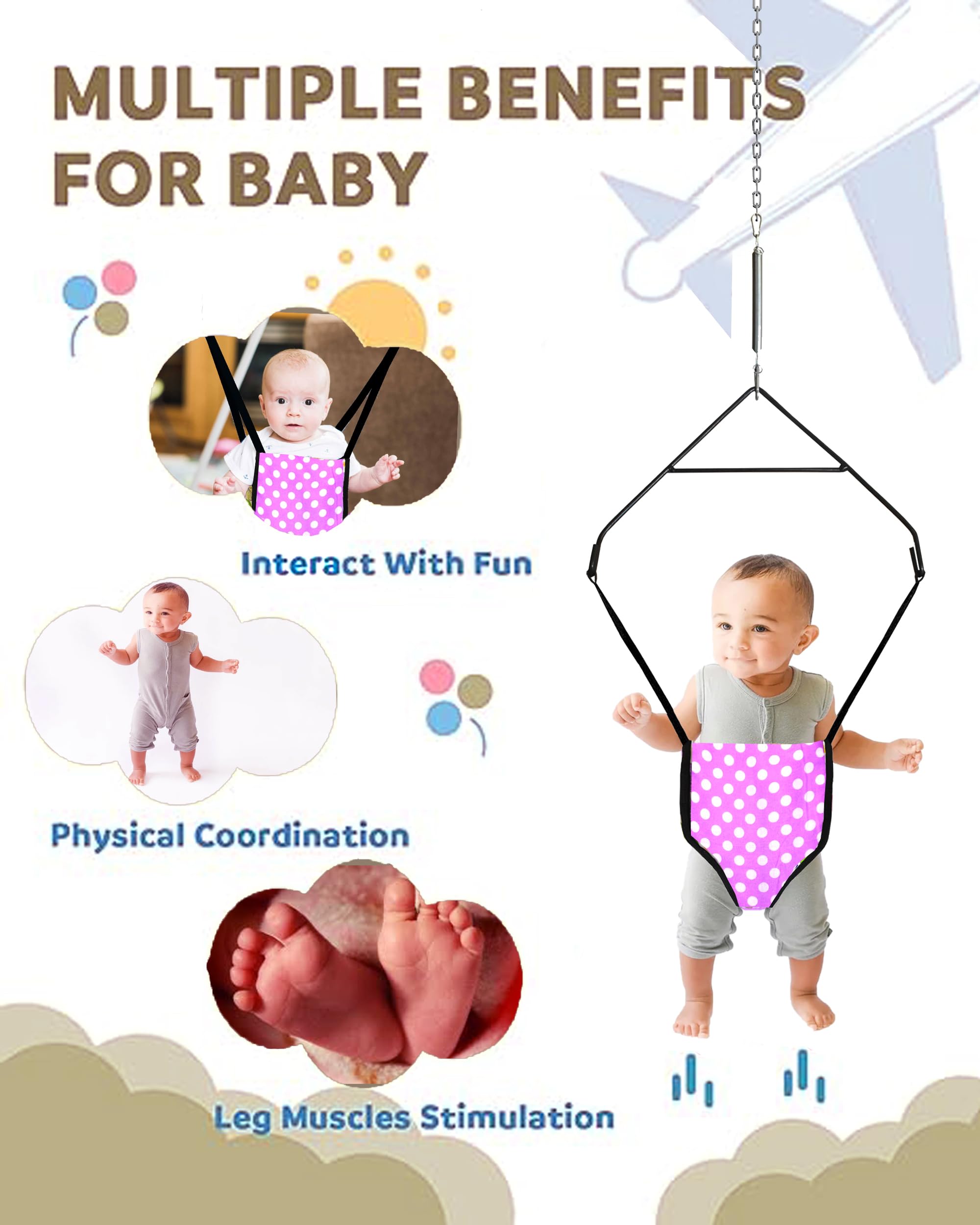 Vparents 2 in 1 Toddler Jumper Cum Baby Walking Harness Function, Fun Activity for 6-12 Months Infant Toddler (Pink) 2
