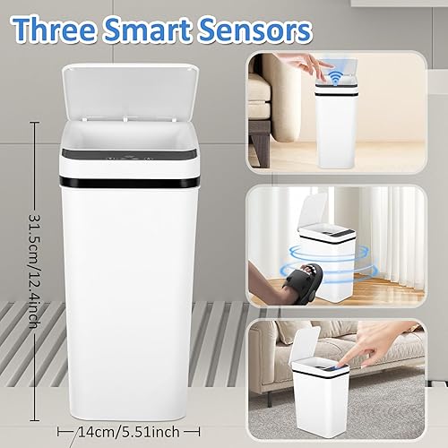 Miniatura 4 de Bote de basura automático, con sensor de movimiento sin contacto con tapa, papelera delgada de plástico inteligente para baño, oficina, caravana