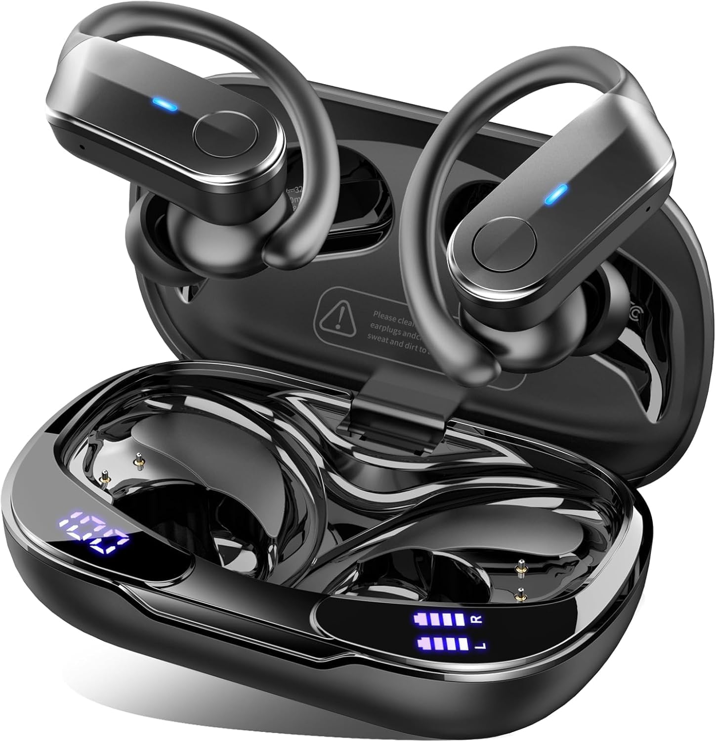 Wireless Earbuds, Sports Bluetooth 5.4 Headphones IPX8 Waterproof, 70H Over Ear Buds with Deep Bass Sound,4 ENC Noise Cancelling Mics, USB-C Fast Charging Earphones with Earhooks for Workout/Running