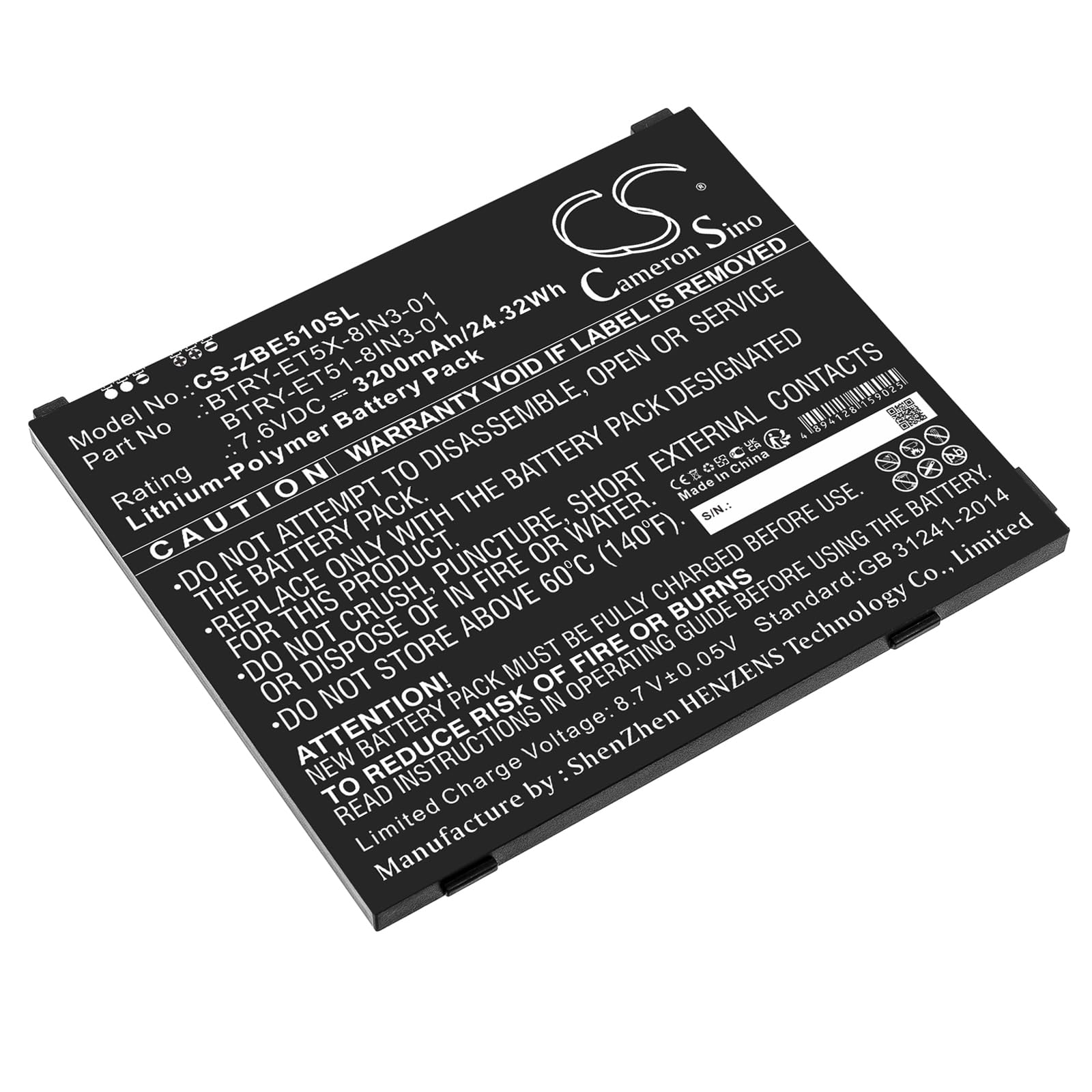 TECHTEK batería sustituye BTRY-ET51-8IN3-01, para BTRY-ET5X-8IN3-01 Compatible con [Zebra] ET51, ET51 Windows OS, ET51AE-W12E, ET51AT-W12E, ET51CE-G21E-00NA, ET56