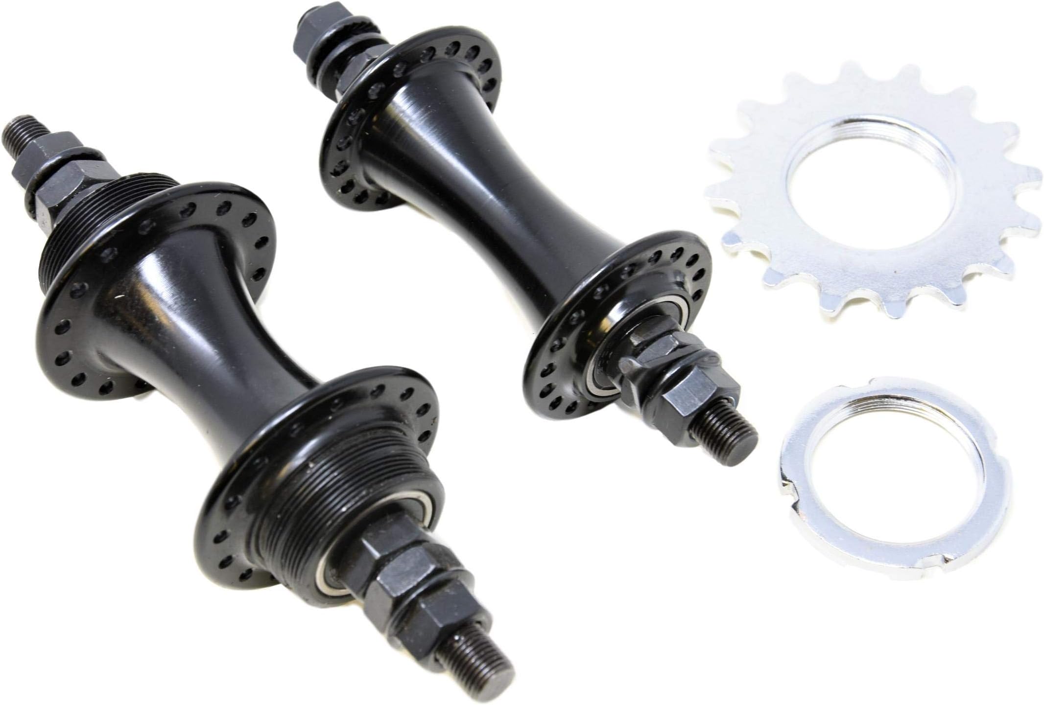 PAIR BLACK FLIP FLOP HUBS FOR FIXIE BIKE FRONT & REAR ALLOY WITH SEALED BEARINGS COMPLETE WITH FIXED COG & LOCKRING