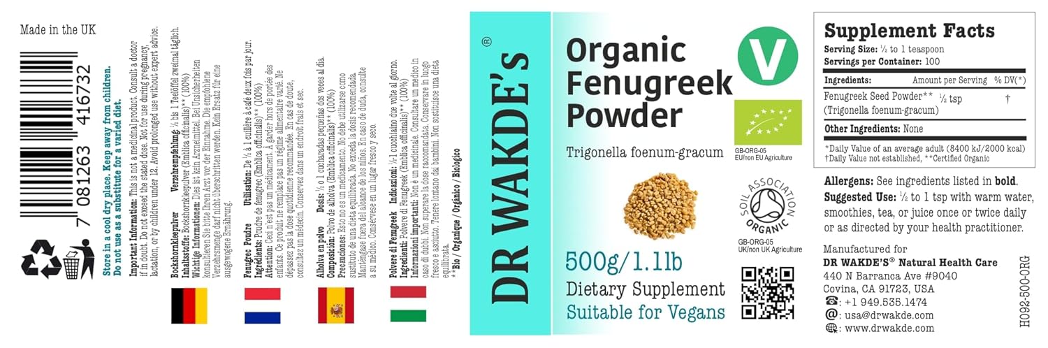 DR WAKDE'S Fenugreek Powder (Methi) - 500g (2.2lb) | Pure, Raw & Dried Powder | Natural Aroma and Freshness | Fine Powder | Vegan | Premium Grade | Nothing Added, Nothing Removed