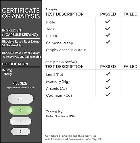 Miniatura 7 de Rhodiola Rosea Supplement 500 mg, 120 cápsulas veganas (fabricadas y probadas en los Estados Unidos, 3% de salidrosidas, 1% de extracto de