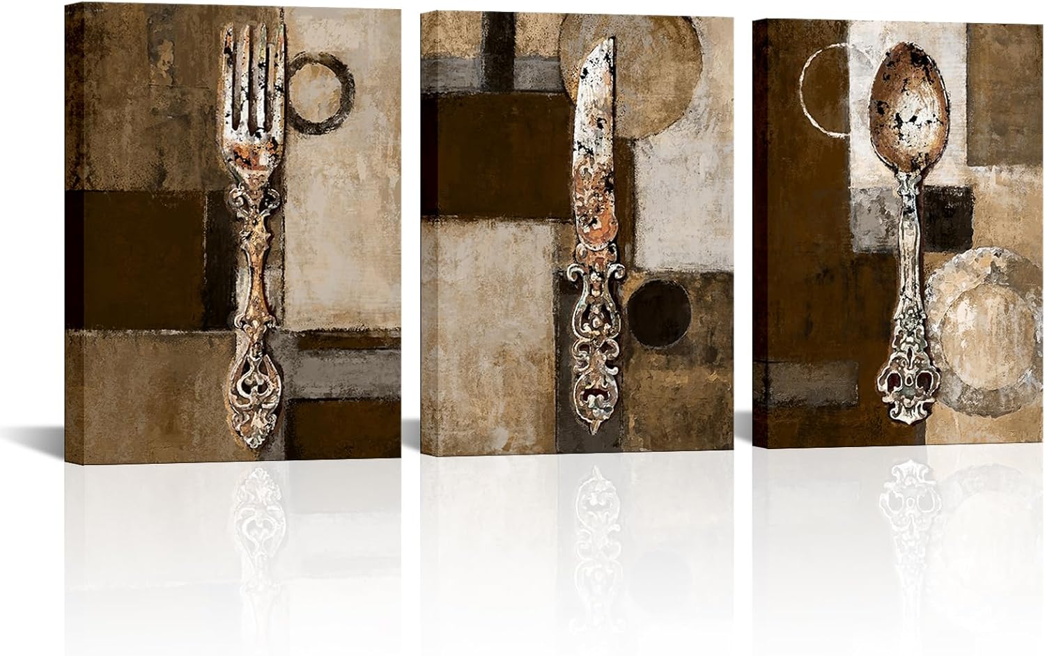 sechars Vintage Kitchen Wall Art Decor Brown Tan Kitchen Painting Canvas Rustic Kitchenware Picture Prints for Dining Room Restaurant Geometric Decoration (Brown)