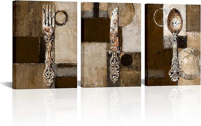 sechars Vintage Kitchen Wall Art Decor Brown Tan Kitchen Painting Canvas...