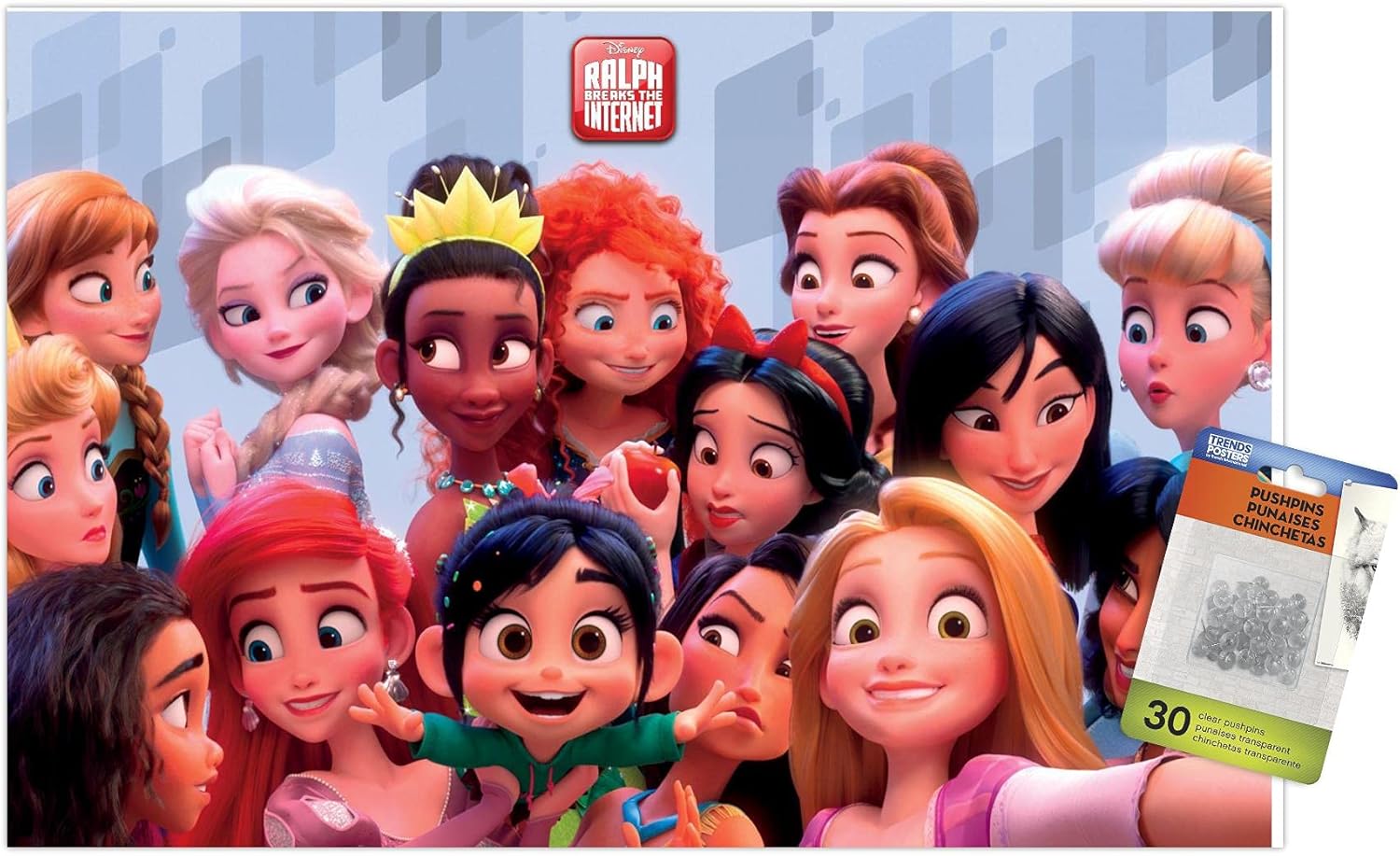 Trends International Disney Wreck It Ralph: Ralph Breaks The Internet - Princess Wall Poster, 14.72" x 22.37", Premium Poster & Push Pin Bundle