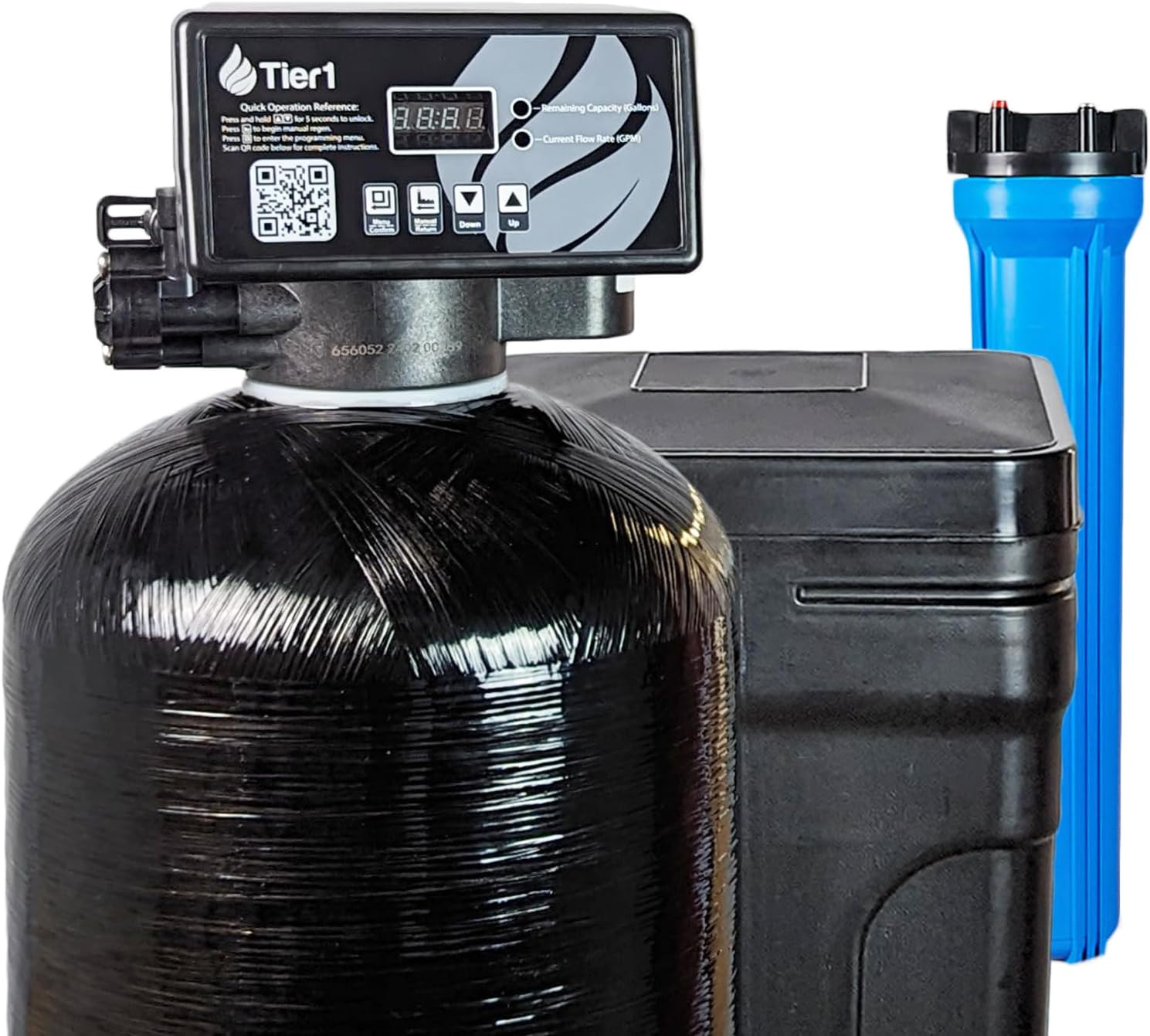Tier1 - High Efficiency 32,000 Bean Compact Water Softener System with Sediment Pre-Filter, Mineral Tank Prefilled with 1 Cubic Foot of Cationic Resin | Filtration System