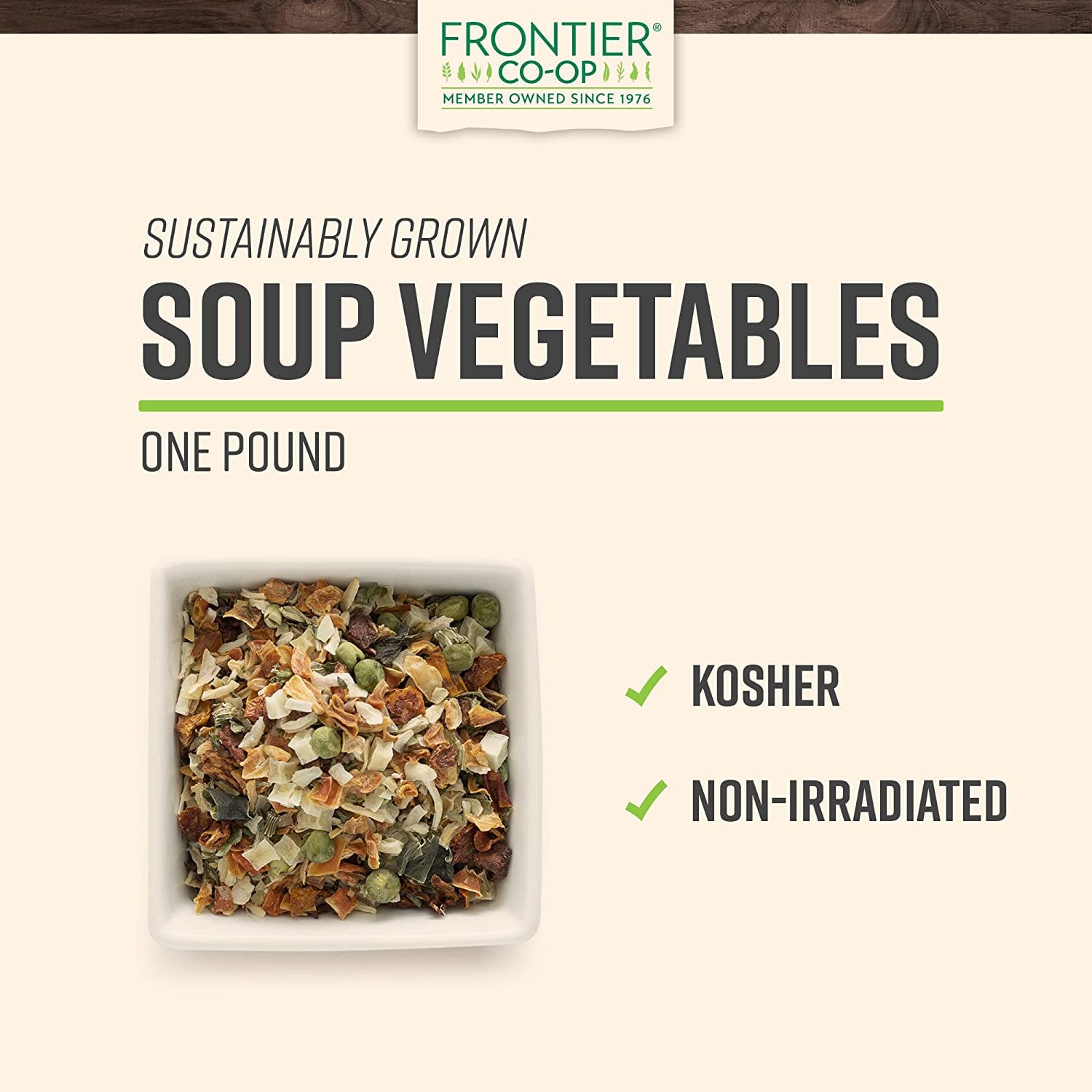 Frontier Deluxe Vegetable Soup, 1-Pound, Mixed Dried Vegetables For Soup, Stew, Stir Fry, Onion, Carrots, Peas & Potatoes