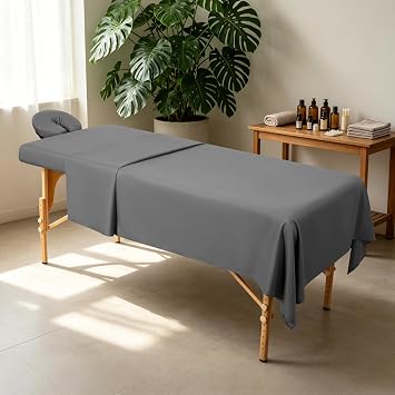 Comfyanno 3-Piece Massage Table Sheets Sets, Stain & Wrinkle Resistant, Soft Microfiber, Quick Drying, Professional Spa Therapy Bed Sheets, Includes Flat & Fitted Sheet, Face Cradle Cover -Gray