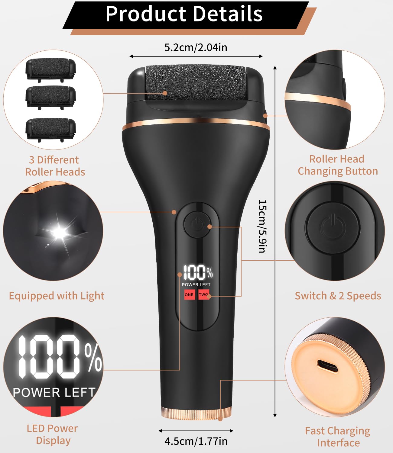 Lima Electrica Pies Durezas, 18 Piezas Set Pedicura Profesional para Pies, Quita Durezas para Pies Electrico, Callos Pies Eliminar, IPX7 Impermeable Lima Pies Durezas con 3 Rodillos y 2 Velocidades