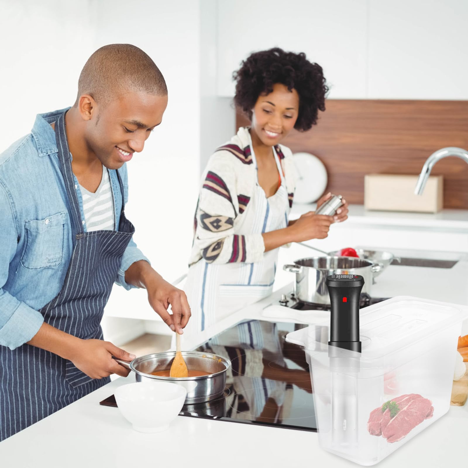Luxshiny Conteneur De Cuisson Sous Vide Transparent Avec Couvercle Porte-Cuisinière Lente Pour Rangement Cuisine Visibilité Claire Pour Bain- Sous Vide 12.80 X 7.87 X 6.89 in