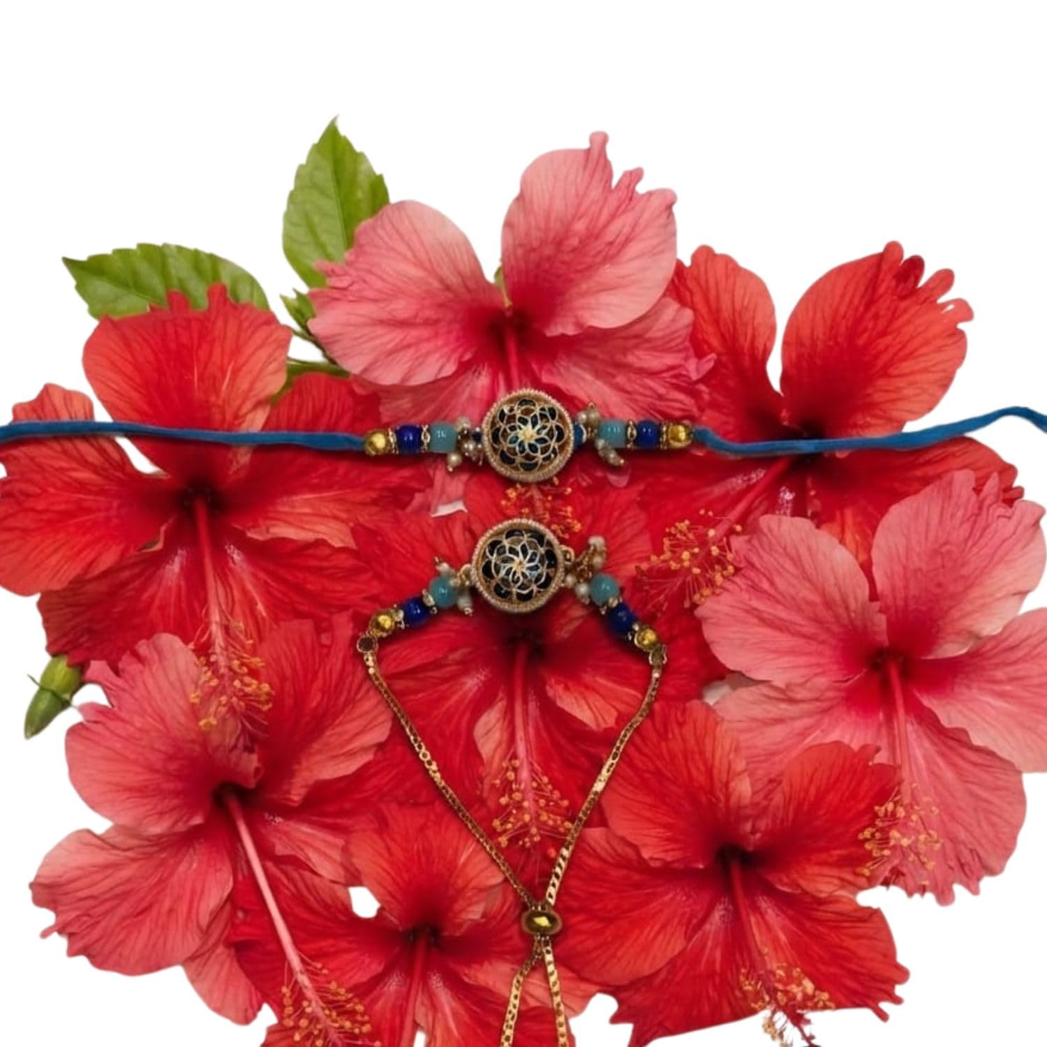 Premium Blue Rakhi with Matching Adjustable Bracelet Handmade Design-image-4