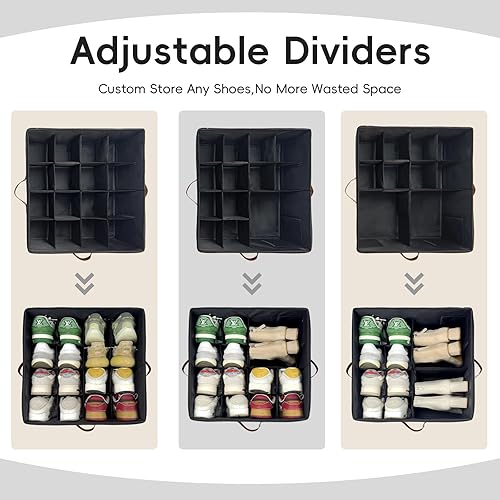 Miniatura 3 de Caja organizadora de zapatos, paquete de 2, organizador de almacenamiento de zapatos con cubierta transparente, divisores ajustables para 16-32