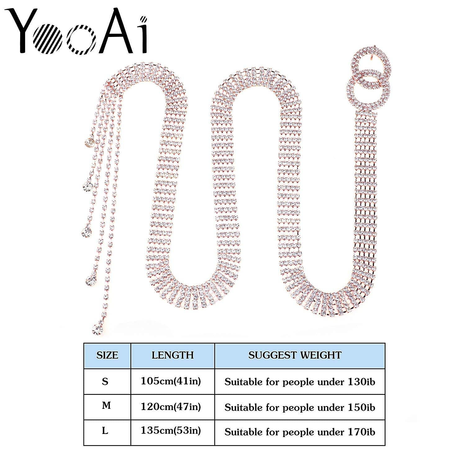 YooAi Ceinture en cristal pour femme avec strass et anneau torique pour robe