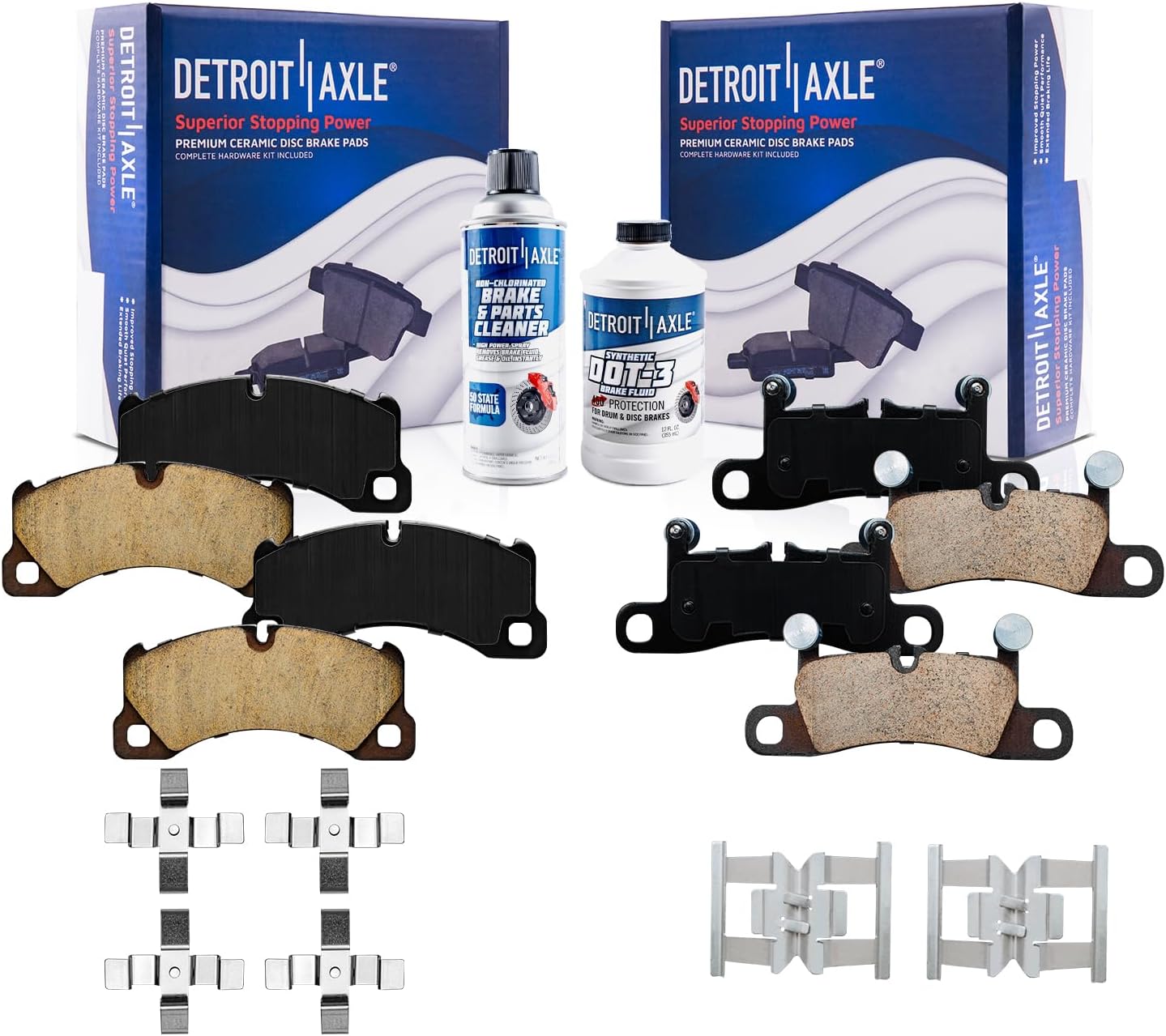 Detroit Axle - Brake Pads for Volkswagen 2011-2017 Touareg 2011-2016 Porsche Cayenne Front and Rear Ceramic Brake Pads with Hardware Kit 2012 2013 2014 2015 Replacement