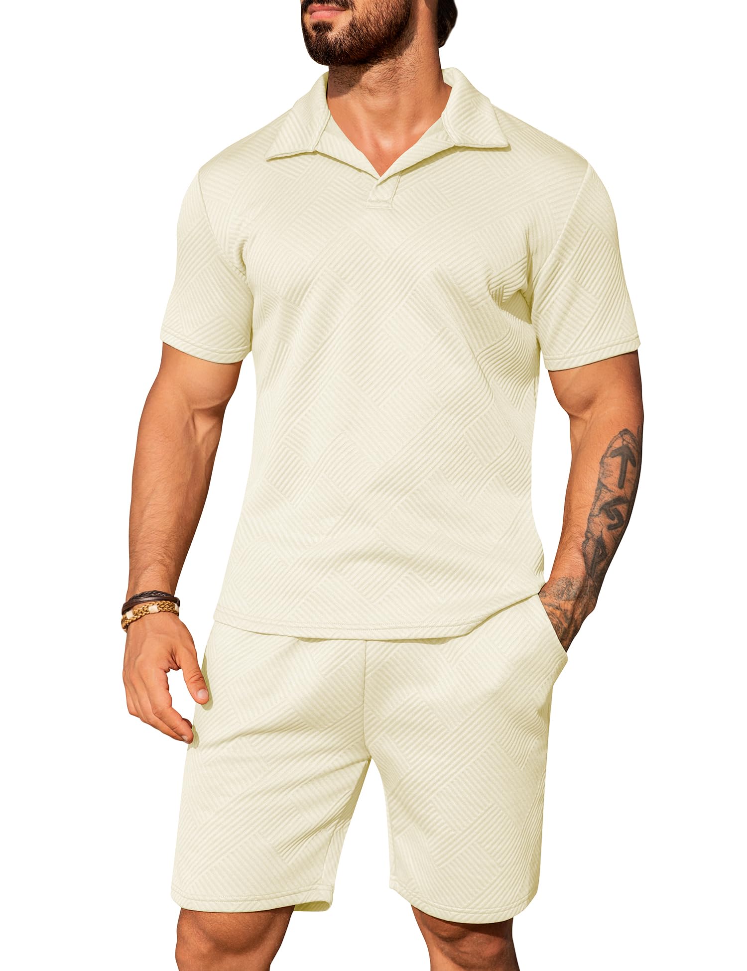 URRU Men's 2 Piece Short Sets Summer Outfits Short Sleeve Polo Shirt and Shorts Set Casual Beach Outfits