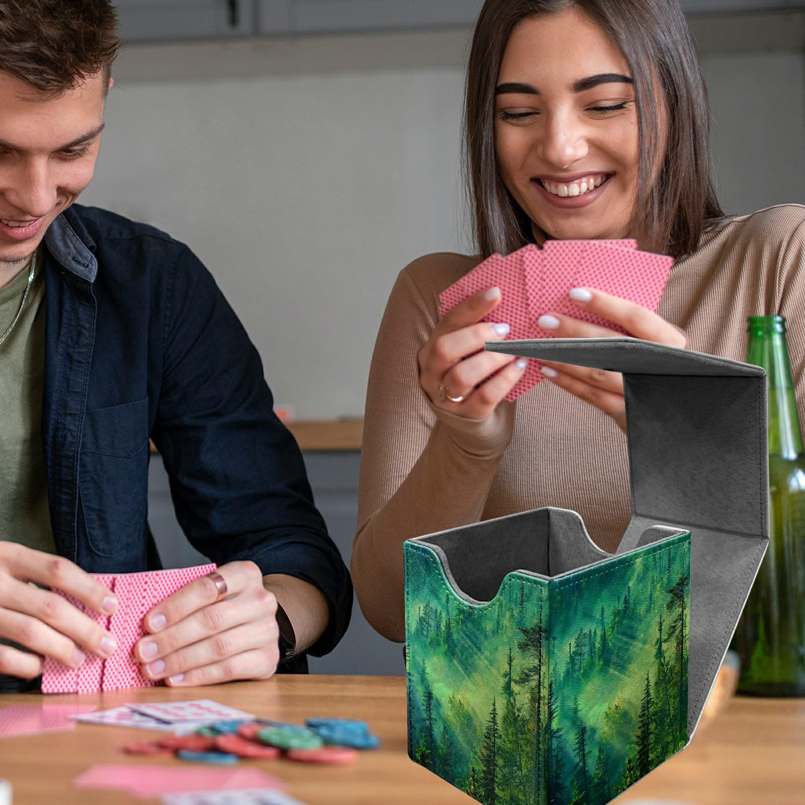 Dikoer Forest Deck Box, MTG Commander Case for Trading Cards, 100+ Sleeved With PU Leather Magnetic Storage Box for TCG CCG Magic