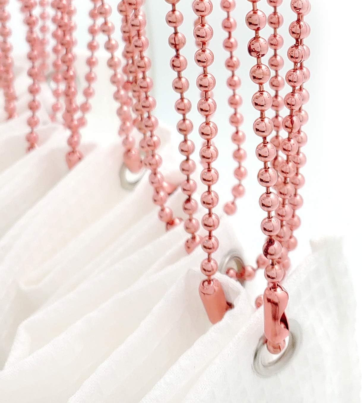 Pink Shower Curtain Hooks, 55 Inch Ball Chain Design, 12 Pack Rust-Resistant Metal Curtain Rings for Bathroom Rods, Heavy Duty 4.5mm Shower Curtain Hangers